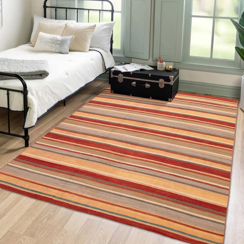 ECARPETGALLERY Flat-Weave Boho Copper Wool Kilim - 9'1 x 13'1
