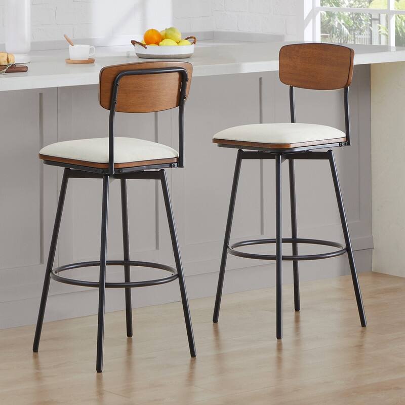 Spruce & Spring Claire Swivel Counter Height Bar Stool Set - Set of 2 - White-Fabric - Bar Height