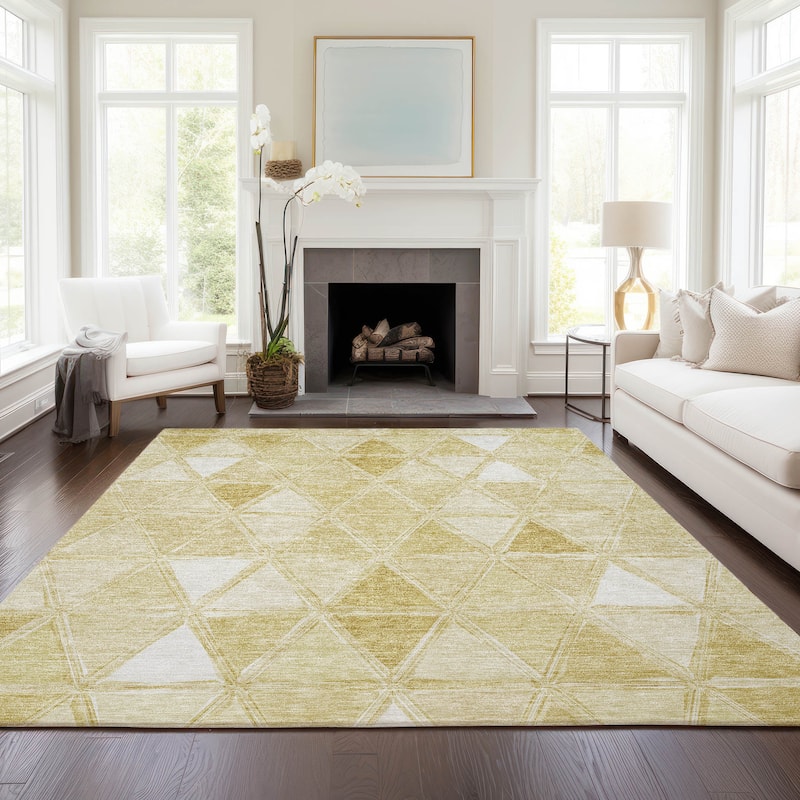 Machine Washable Indoor/ Outdoor Chantille Modern Diamonds Rug - Gold - 10' x 14'