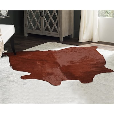 Red Brown Solid Handmade Soft Large Cowhide Leather Rug 6' x 7' Feet - 6' x 7' Feet