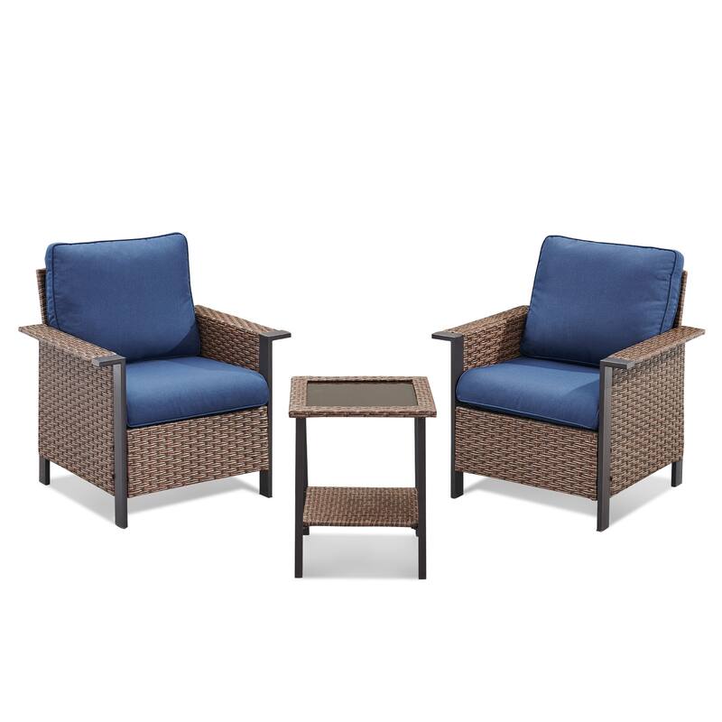 Pocassy Outdoor Wicker 3-Piece Swivel Chair with Side Table