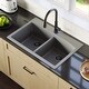 preview thumbnail 2 of 8, Karran Drop-In Quartz Composite 33 in. 1-Hole 50/50 Double Bowl Kitchen Sink in Grey with Kitchen Faucet in Matte Black