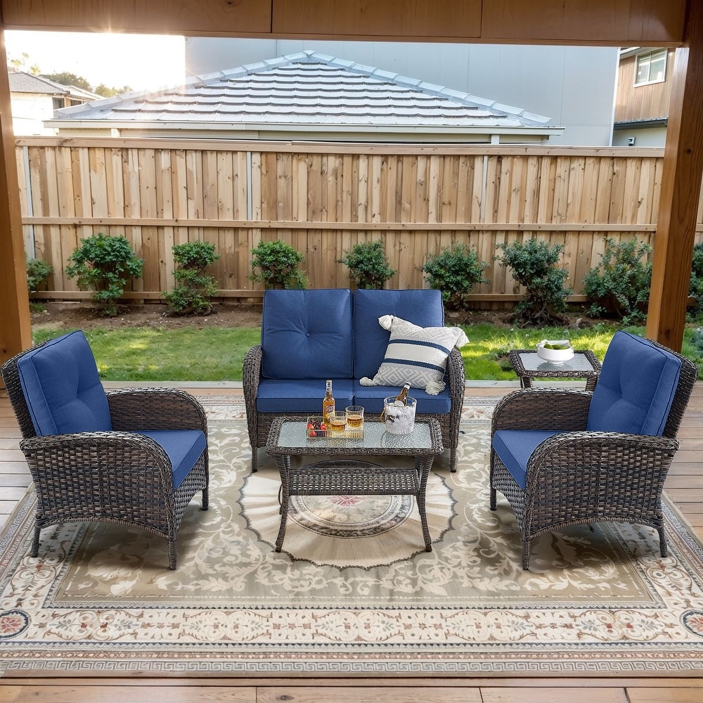 Gymojoy Outdoor Wicker Patio Furniture Loveseat and Chair Set