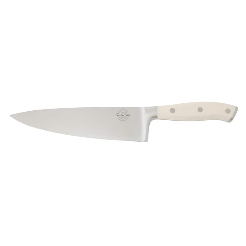 Sur La Table Kitchen Essential German Steel Chef's Knife, 8-Inch Stainless Steel Blade - Forged Full Tang - Cream