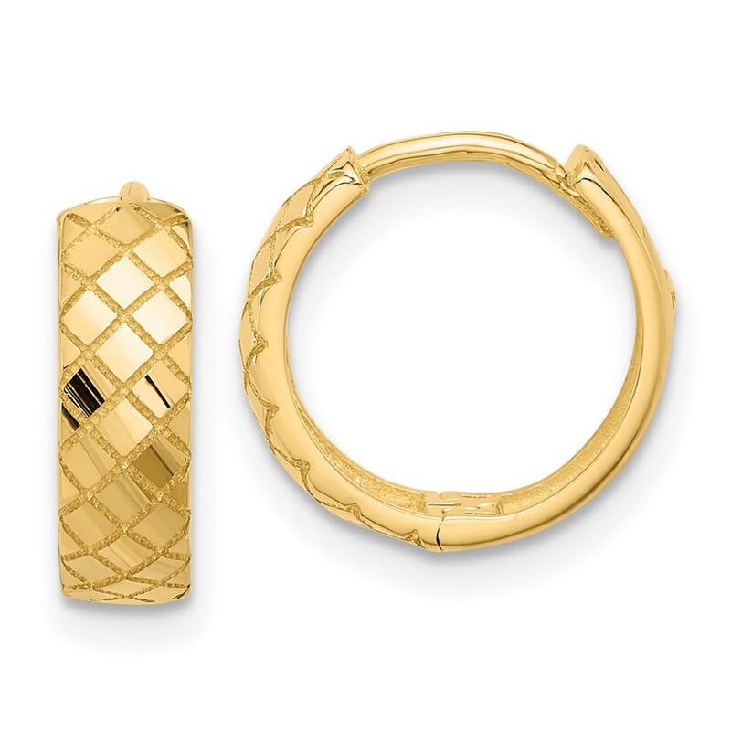 Curata 14k Yellow Gold Polished and Etched Hinged Hoop Earrings - 13x13.1mm