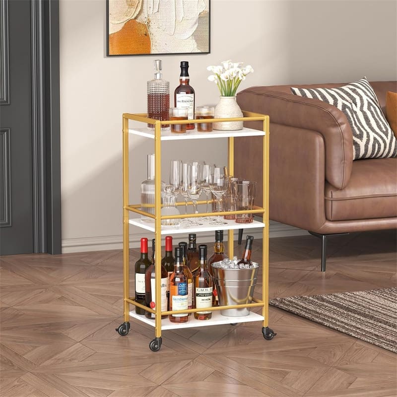 3 Tier Small Rolling Wine Cart - 16.22"D x 11.81"W x 32.1"H - Gold