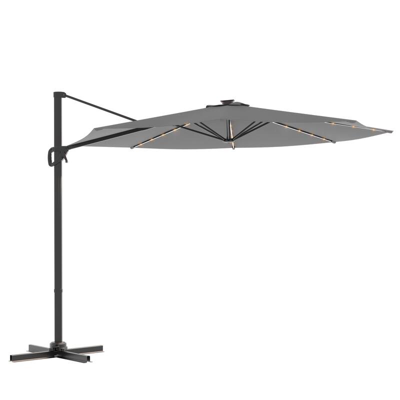 LIVOOSUN 10FT LED Round Cantilever Umbrella For Your Outdoor Space, Solution-Dyed Fabric, 360° Rotation System