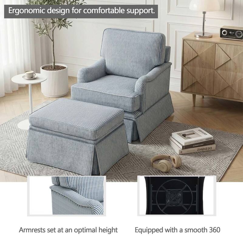 Modern Chenille Swivel Armchair and Storage Ottoman
