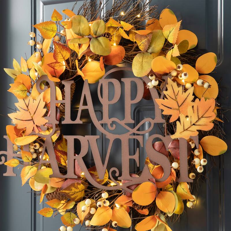 Glitzhome 23.75"L Fall Metal "HAPPY HARVEST" Wall Decor Thanksgiving