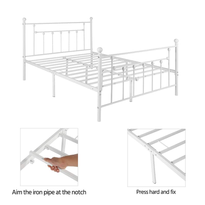 VECELO Metal Platform Bed Frame with Headboard and Footboard Heavy Duty Slat Support Underbed Storage Space Victorian Style