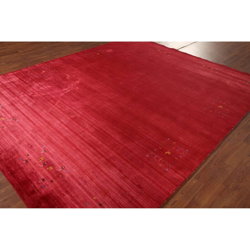 Tribal Red Gabbeh Indian Area Rug Handmade Silk Carpet - 7'10"x 9'8"