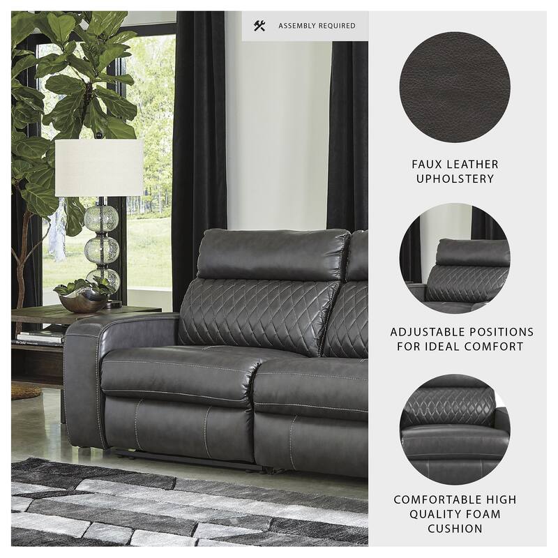 Signature Design by Ashley Samperstone Gray 3-Piece Power Reclining Sectional Sofa - 113"W x 38"D x 41"H