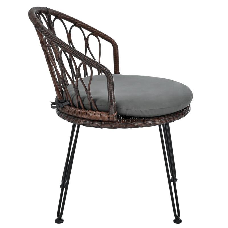 Outdoor Leisure Set, 2 Rattan Single Chairs with 1 Glass Round Table