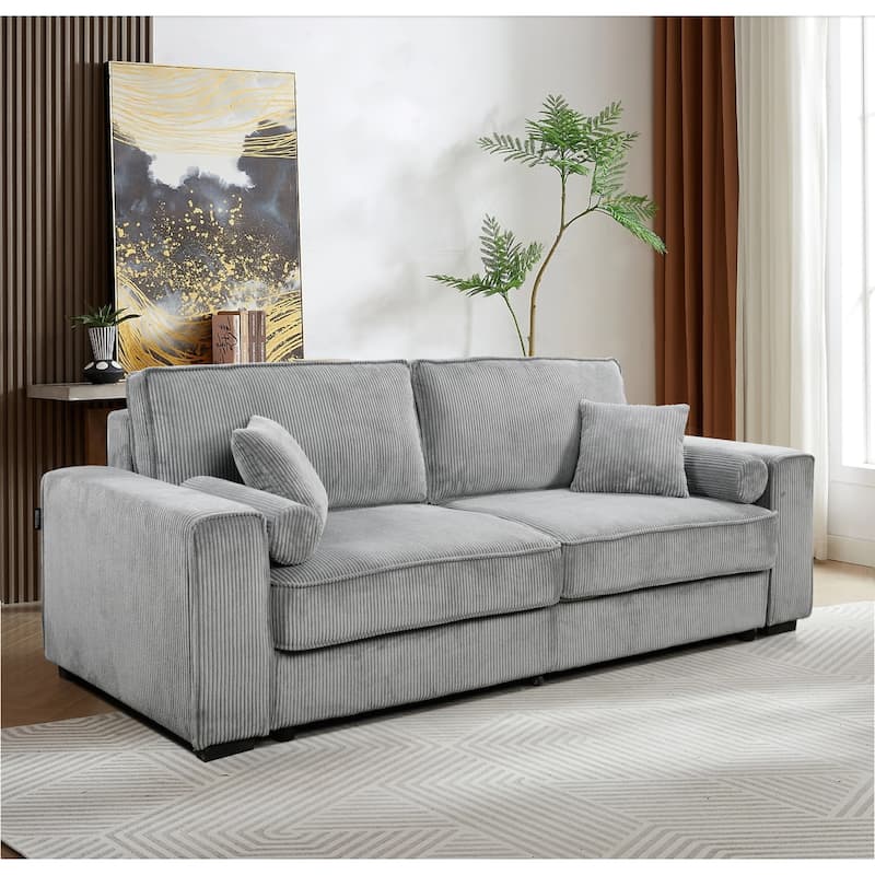 Roomfitters 91 Inch Sofa Bed with Storage, Modern 3 Seater Convertible Couch for Small Spaces, Living Room and Apartment, Grey - Grey