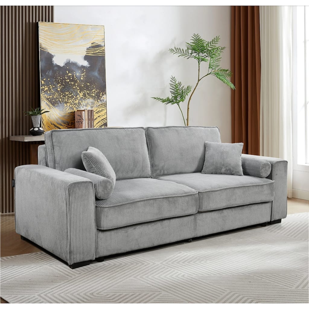 Roomfitters 91 Inch Sofa Bed with Storage, Modern 3 Seater Convertible Couch for Small Spaces, Living Room and Apartment, Grey