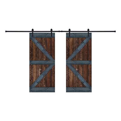 Two-Tone Paneled Wood Double Barn Door with Installation Hardware Kit - BG Color