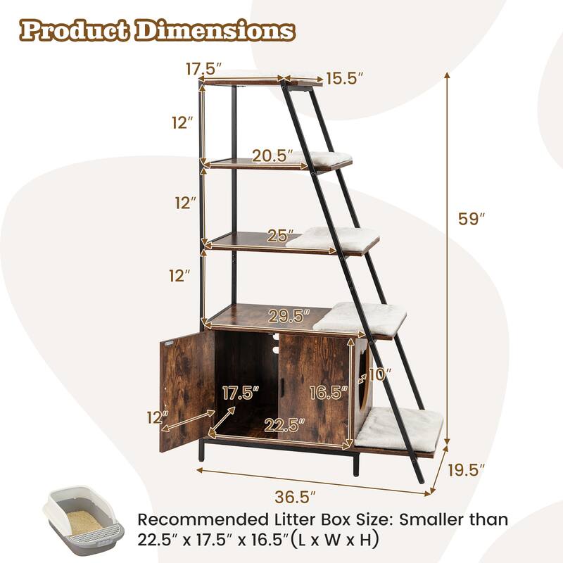Stylish Large Cat Litter Box Enclosure with Storage and Ladder Shelf for Organization