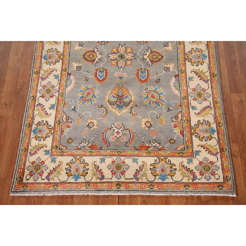 Gray Kazak Oriental Area Rug Hand-Knotted Wool Carpet - 4'1"x 6'4"