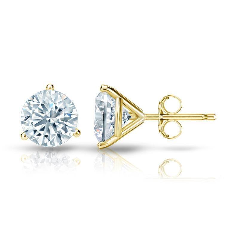 Auriya 1 1/2ctw 3 Prong Martini Set Round Diamond Stud Earrings 18kt Gold Certified - Yellow