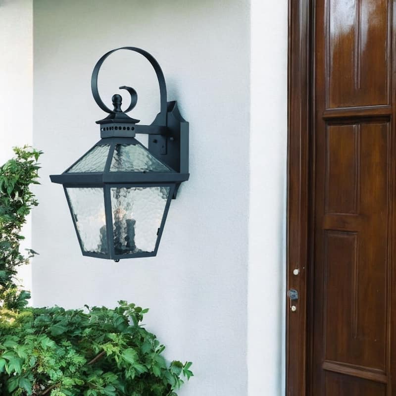 Glass Flush Mount Outdoor Wall Light with 3 LED Bulbs Dimmable - 11.50” x 9.75” x 21” (D x W x H)