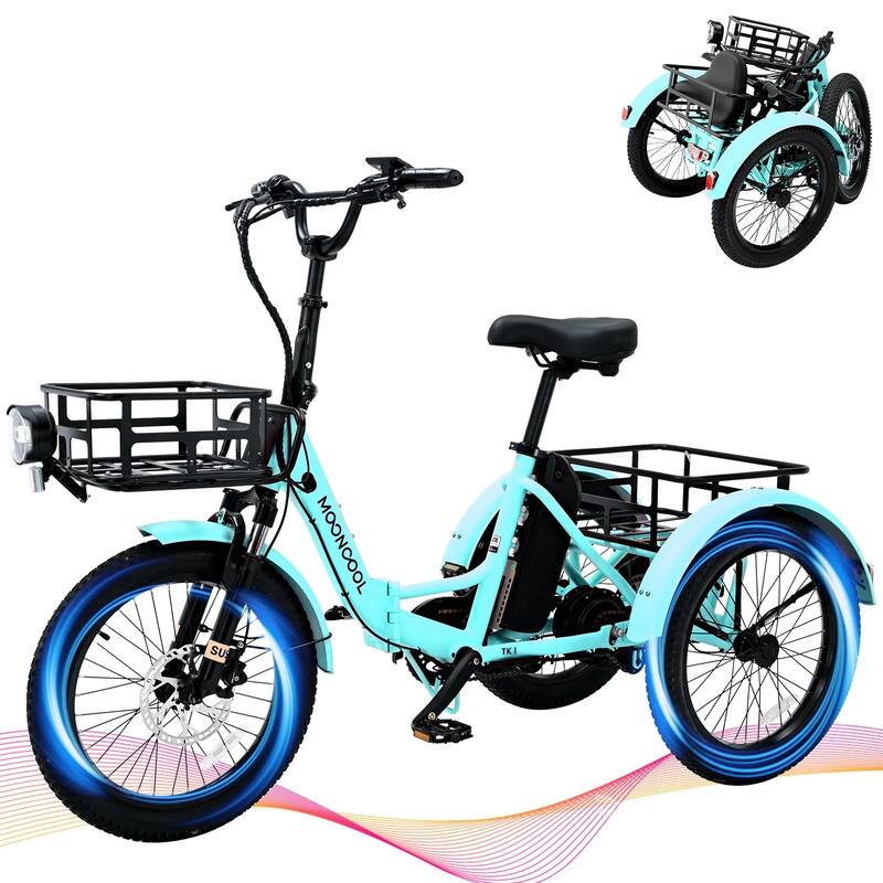 DoCred Electric Folding Tricycle for Adult with Front and Rear Baskets