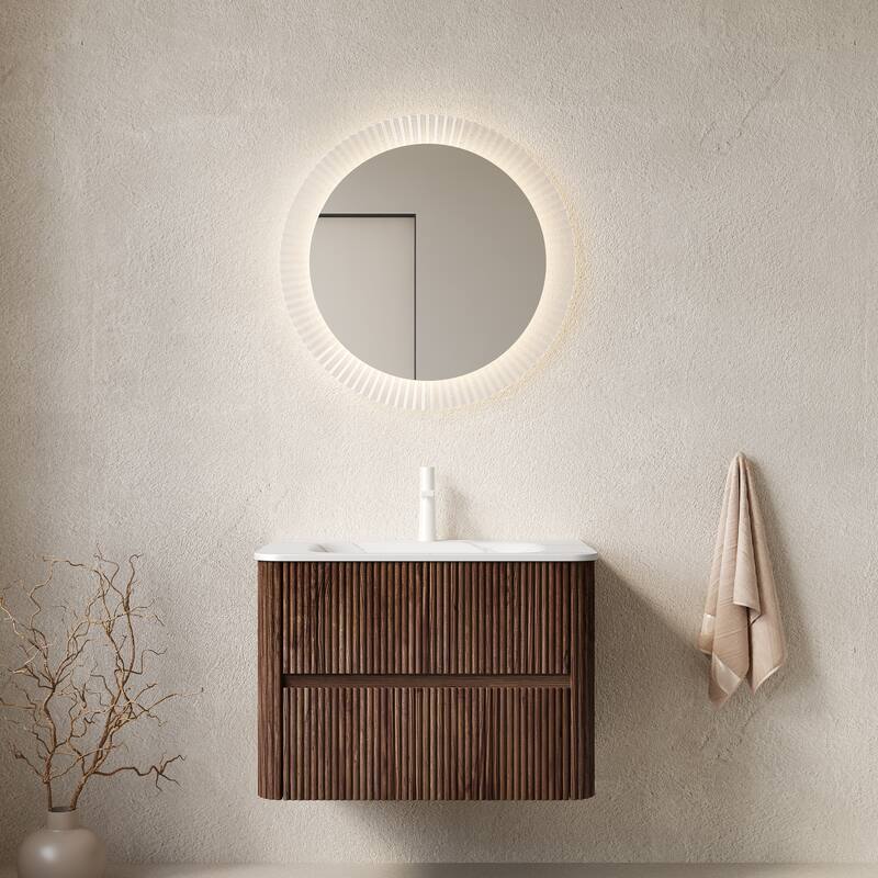 GDFStudio - Noor Modern Floating Bathroom Vanity with Double Drawers & Carrara White Integrated Basin, WITHOUT Faucet