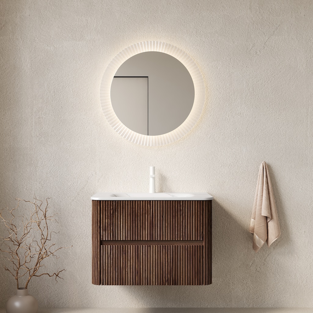 GDFStudio - Noor Modern Floating Bathroom Vanity with Double Drawers & Carrara White Integrated Basin, WITHOUT Faucet