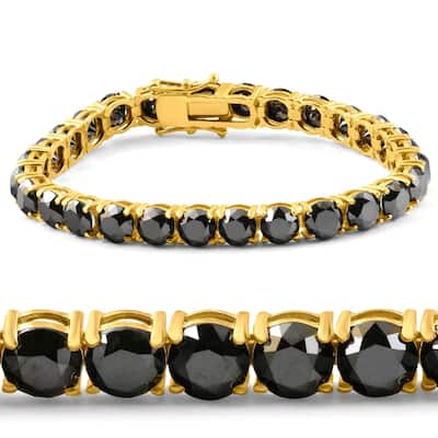 35Ct Black Diamond Yellow Gold Women's Tennis Bracelet 7"
