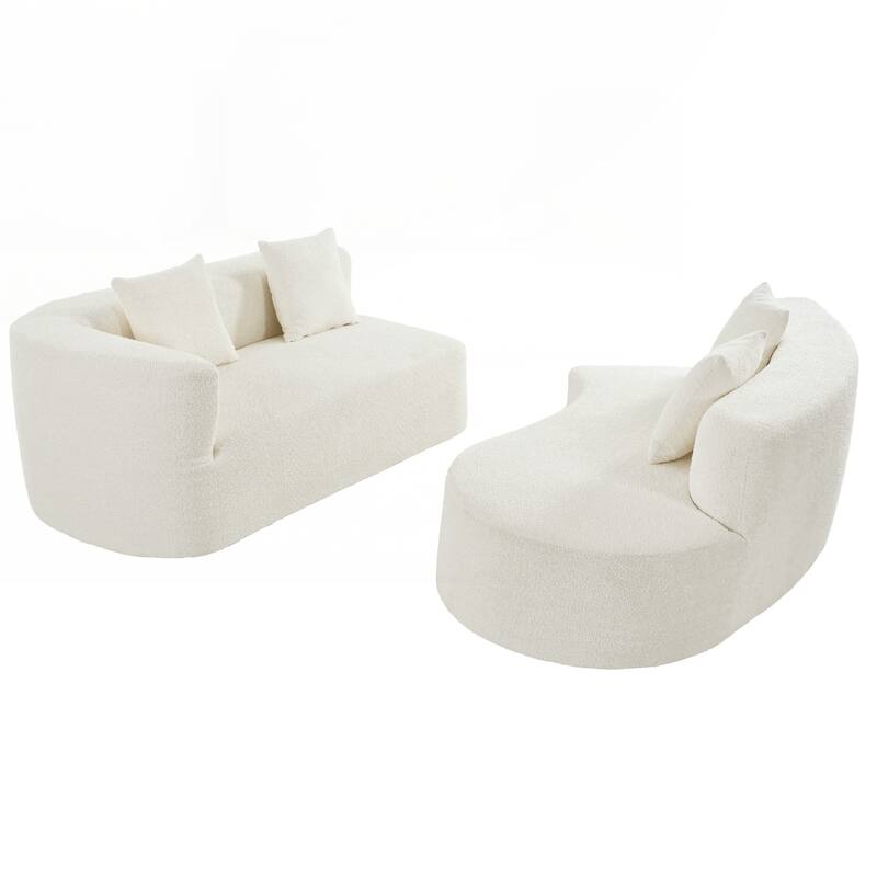 Modern Sectional Sofa with Curved Design, 2-Piece Chenille Modular Couch with 4 Pillows