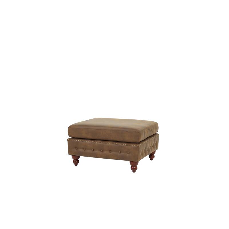 1pc Cocktail Ottoman Slate Breathable Leatherette Tufted Nailhead Wooden Legs Living Room Furniture