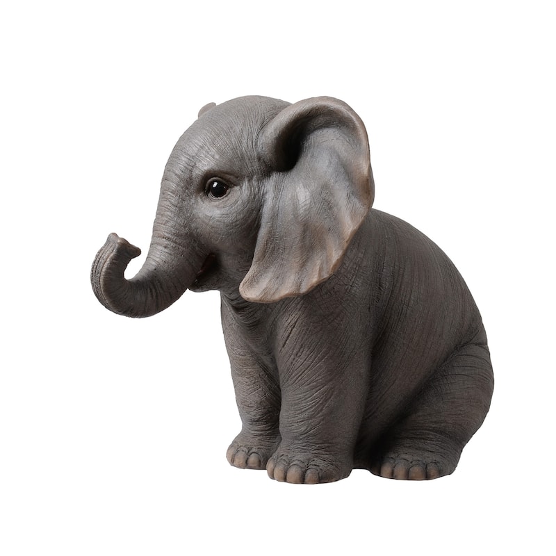Trunk Up Baby Elephant Outdoor Garden Statue - 8.5"