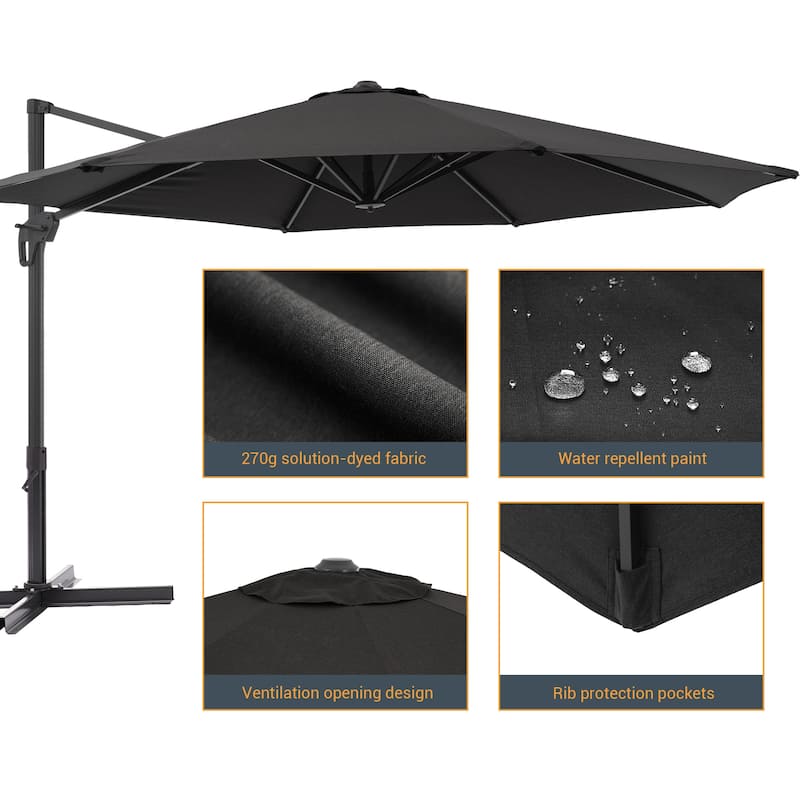 LIVOOSUN 11Ft Cantilever Patio Umbrella,Offset Hanging Umbrella