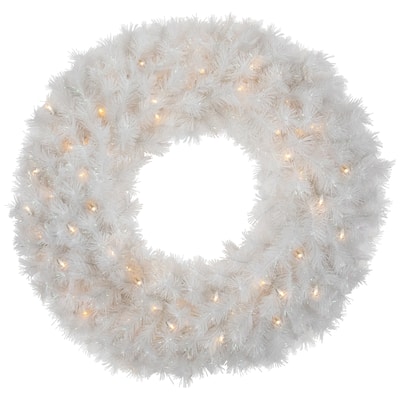 Pre-Lit White Alaskan Pine Artificial Christmas Wreath - Warm White LED Lights