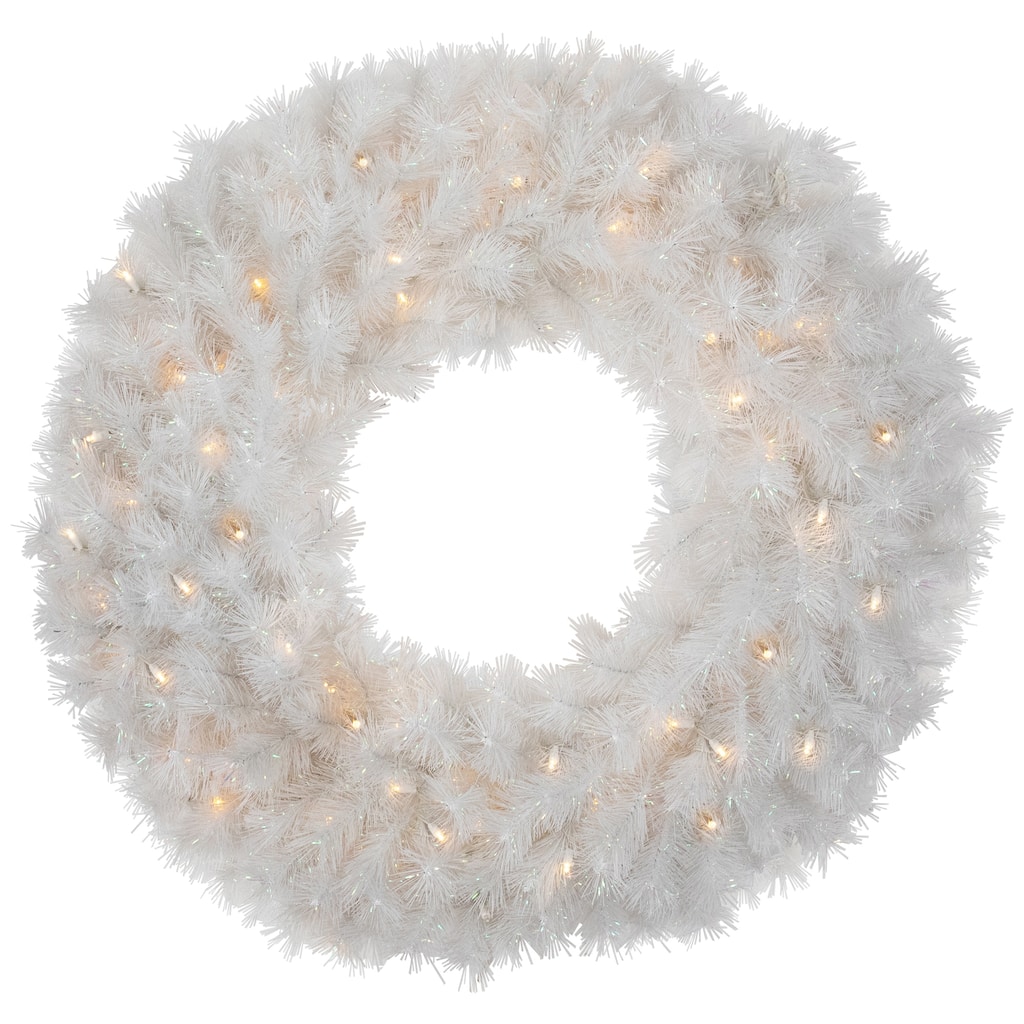 White Alaskan Pine Artificial Christmas Wreath, 36", Warm White LED