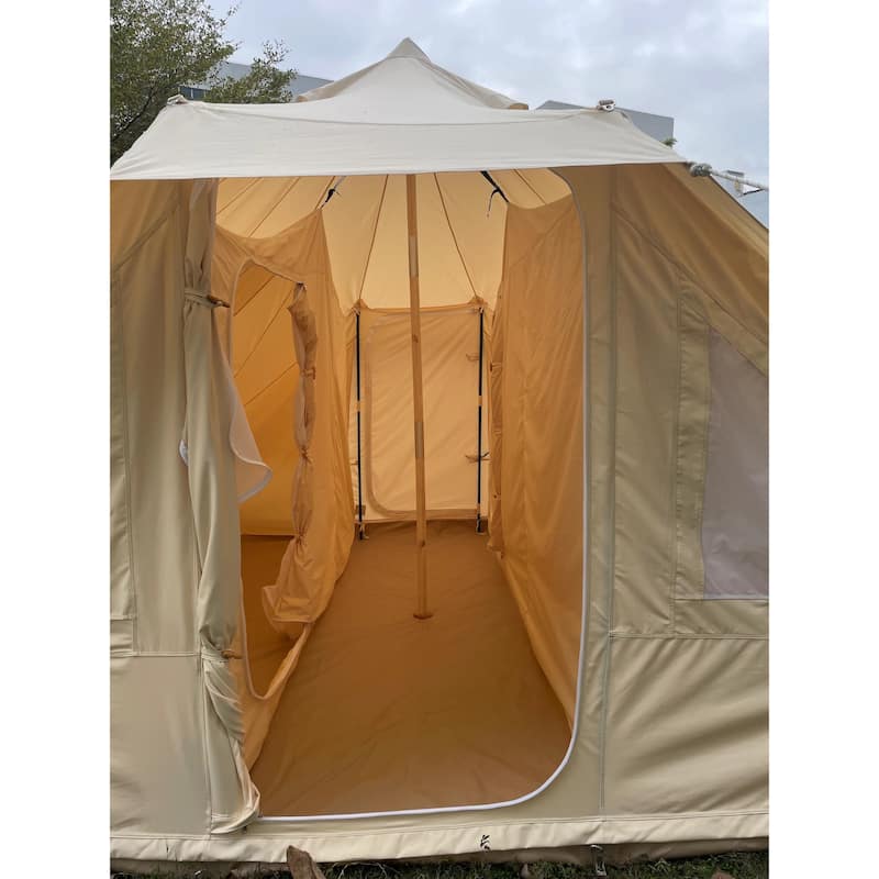 6 Persons Canvas Tent Bell Tent Glamping,4 Seasons Yurt Tent for Camping, Heavy Cotton Canvas Tent