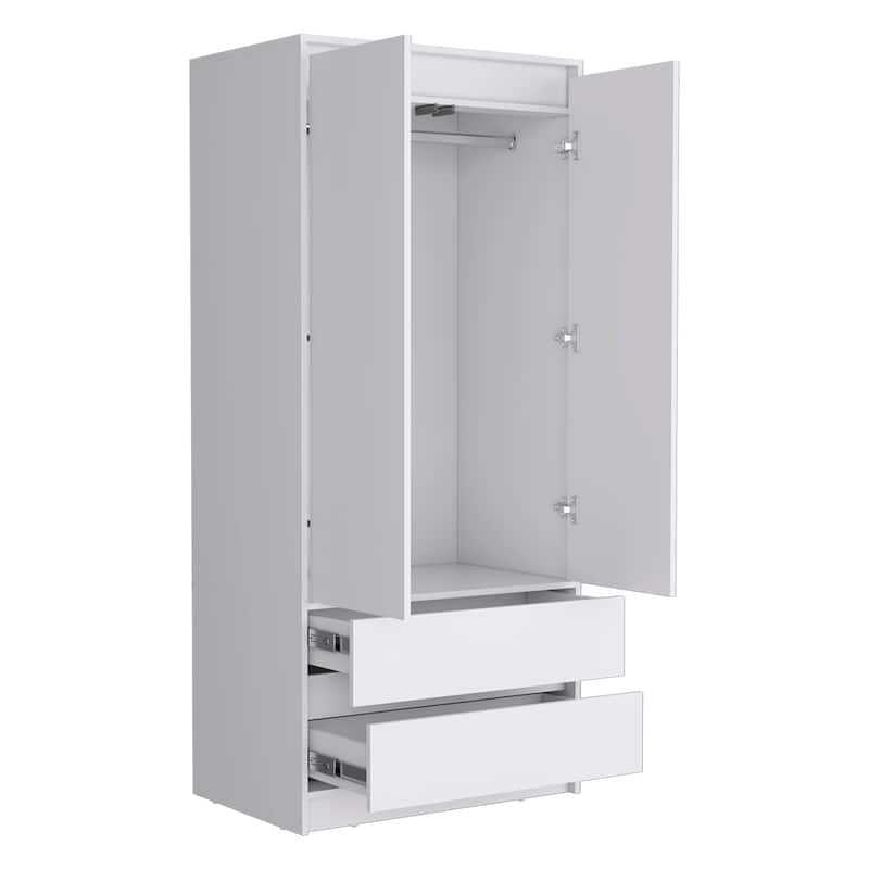 20.47" Modern Double-door Armoire with Hanging Rod and Two Drawers for Bedroom