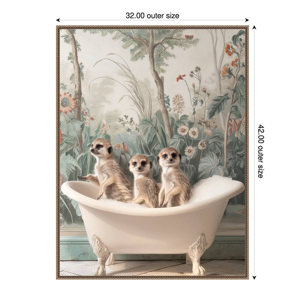 Meerkat Bath Time Fun by Niky Rahner Framed Canvas Wall Art