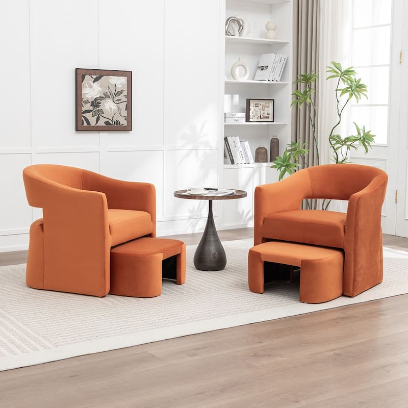 SEYNAR Modern Glam Velvet Accent Armchair Open Back with Ottoman Set of 2