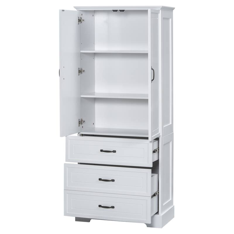 GDFStudio - Mason Tall Bathroom Cabinet with Doors, Drawers, and Adjustable Shelf
