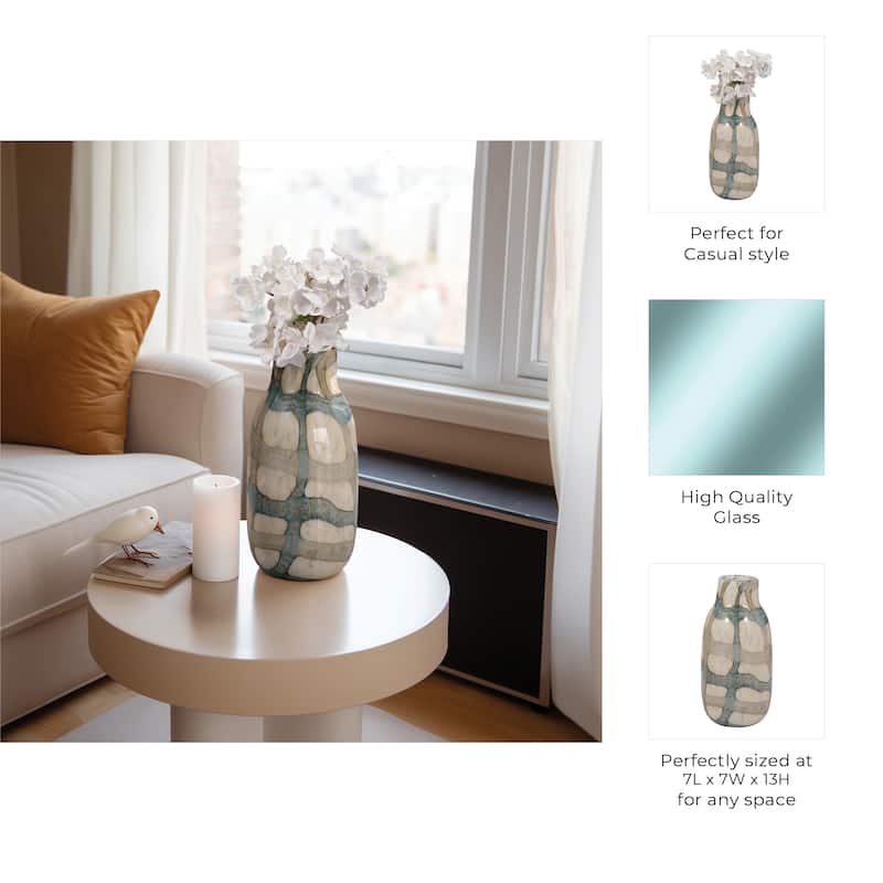 Sagebrook Home Handcrafted Modern Glass Vase - Blue & Tan