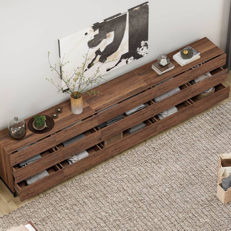 WAMPAT Dresser with Glass Doors, 3 in 1 Modern Chest of Drawers with Adjustable Shelves for Bedroom