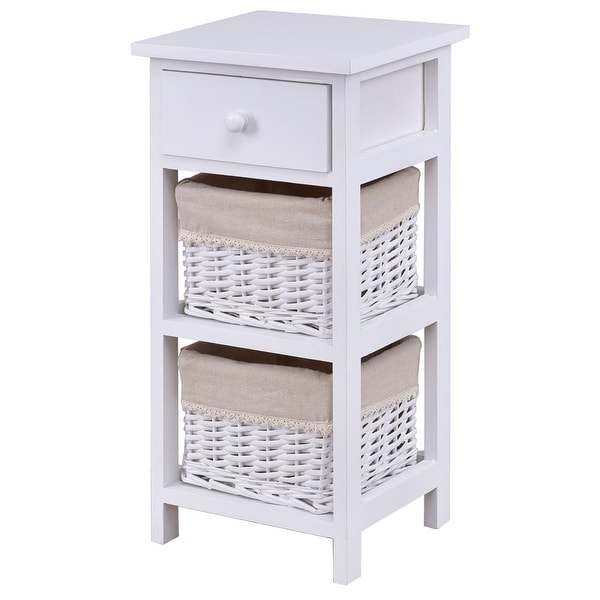 Costway Bedroom Wooden Bedside Table Nightstand Chest Cabinet - White