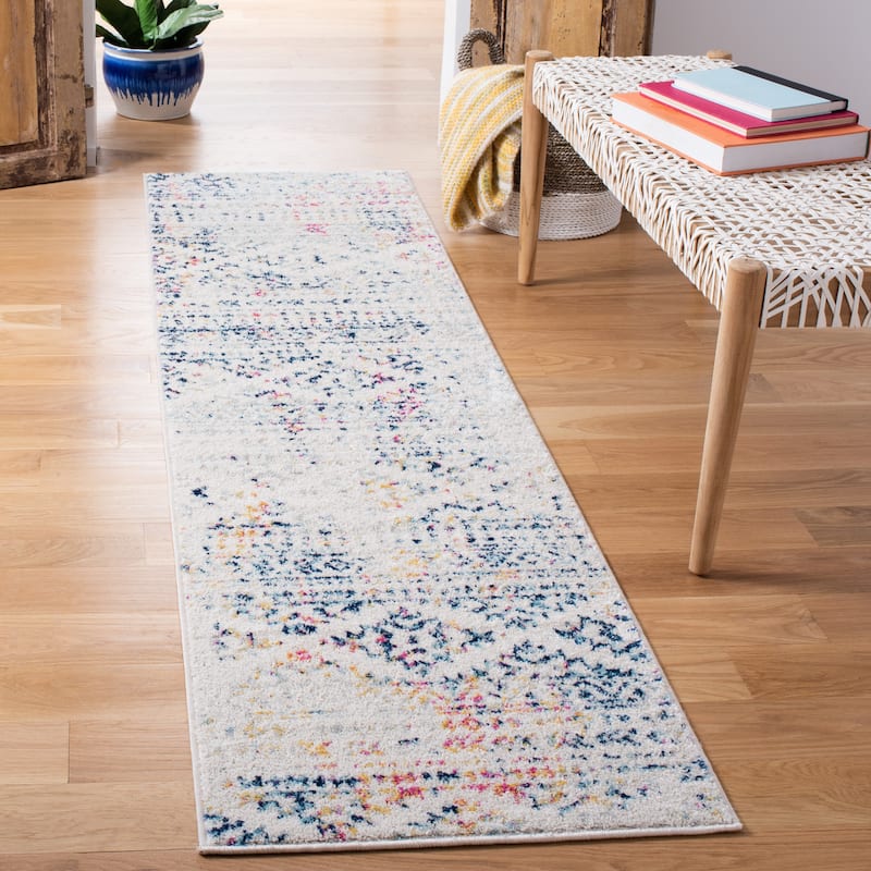 SAFAVIEH Tulum Bora Moroccan Boho Chic Area Rug - 2' x 21' Runner - Ivory/Blue