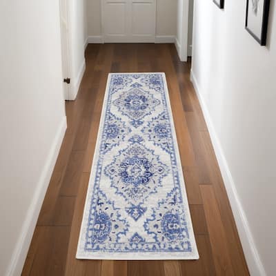 Power Loomed Distressed Abstract Floral Non Skid Stain Resistant Area Rug - 96' X '24' X '0.39