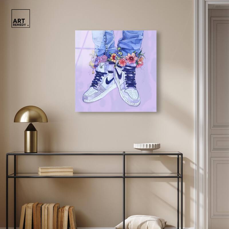 Lilac Floral Bloom Sneakers Acrylic by Art Remedy, Ready to Hang
