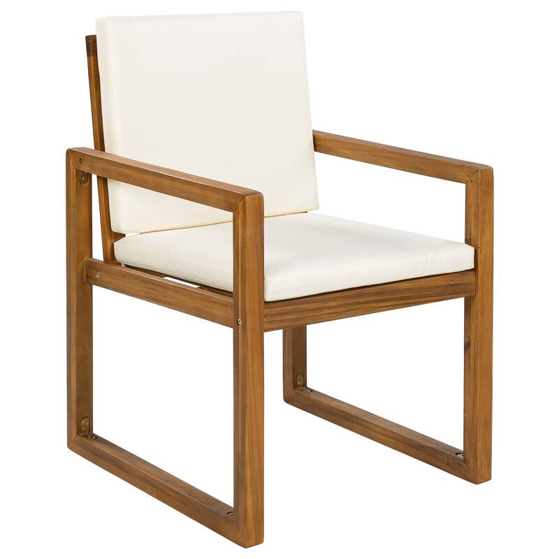 5-Piece Outdoor Acacia Wood Round Dining Set with 4 Armchairs, Cushion