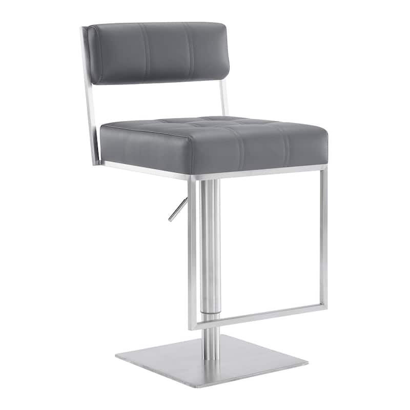 Faux Leather Swivel Low Back Bar Stool with Silver Pedestal Base - 22” x 17” x 44” (D x W x H) - Grey-Silver