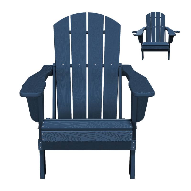 Foldable HDPE Adirondack Chair with Dual Cup Holders - Navy