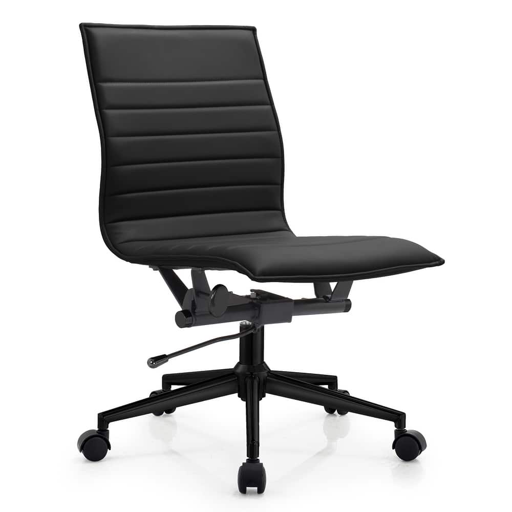 Swivel Mid-back Armless PU Leather Ridded Office Chair With Wheels For Conference Room Hotel Task Work Computer Executive