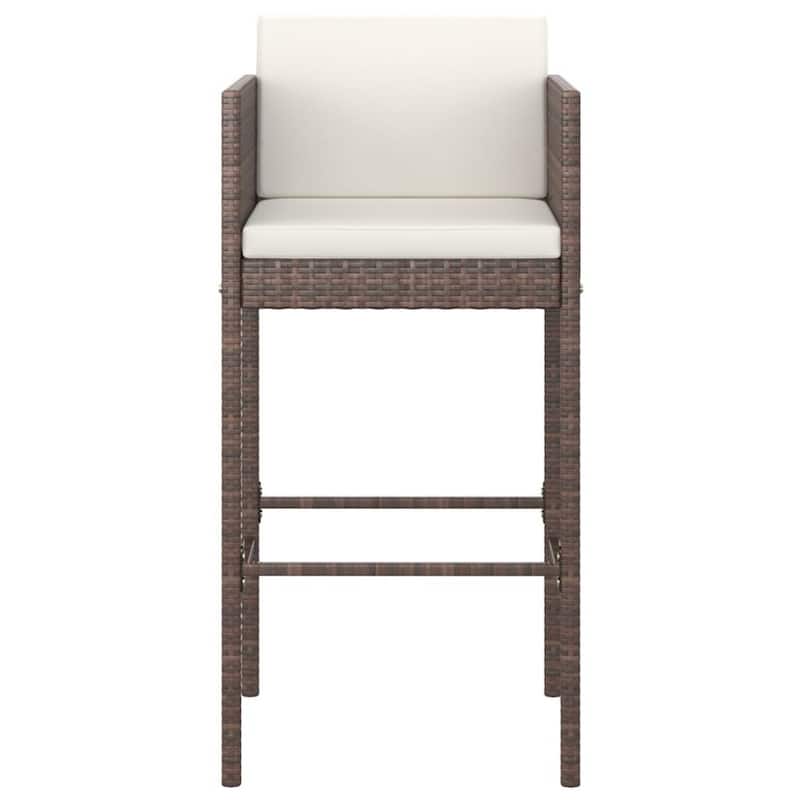 4pc Outdoor Barstool Chair Set, White Cushion, Brown Rattan, 30 Inch